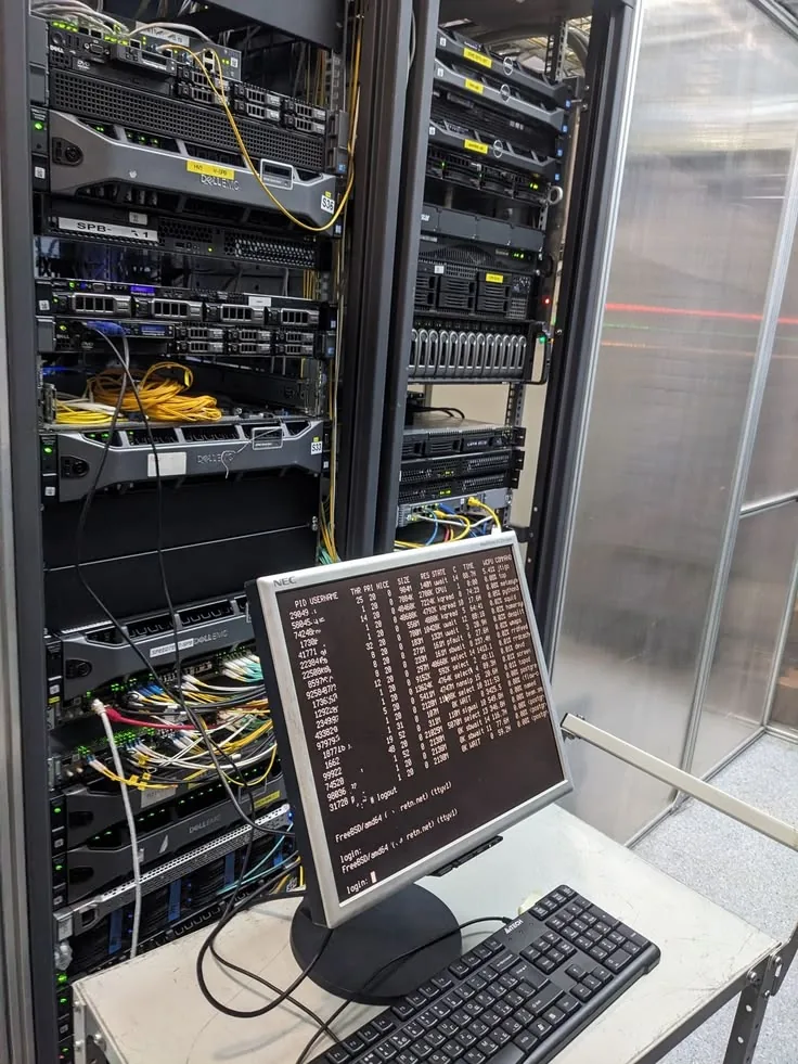 Rack de servidores con consola de administración