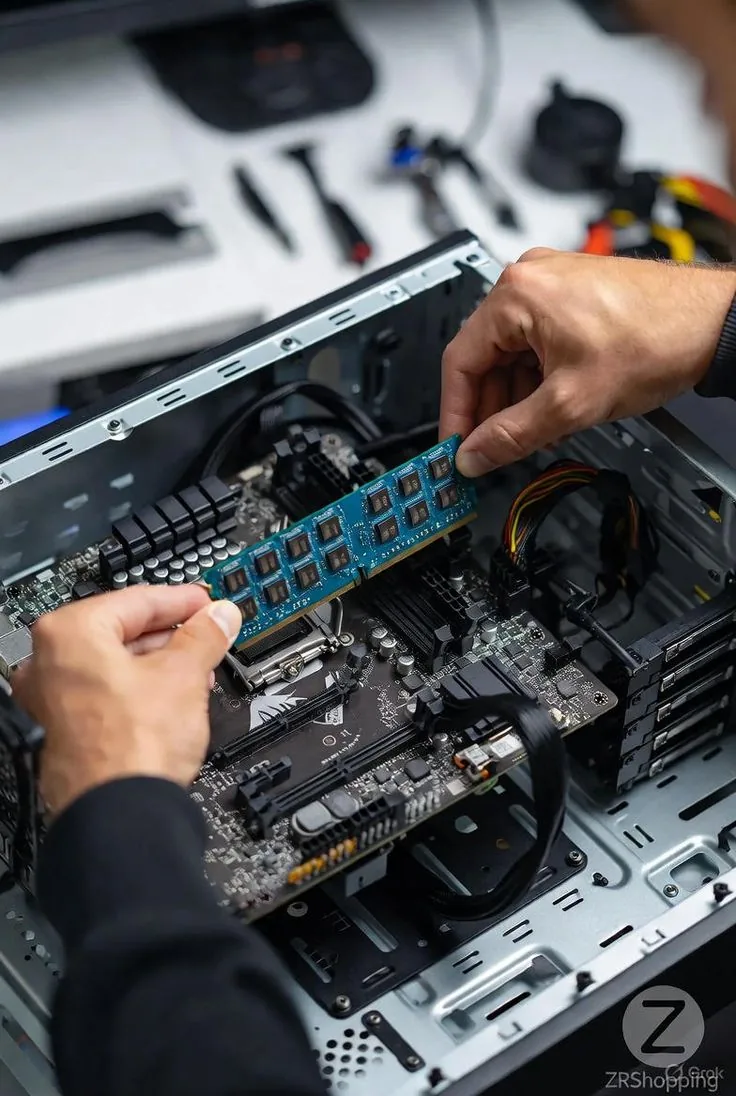 Técnico instalando memoria en un computador